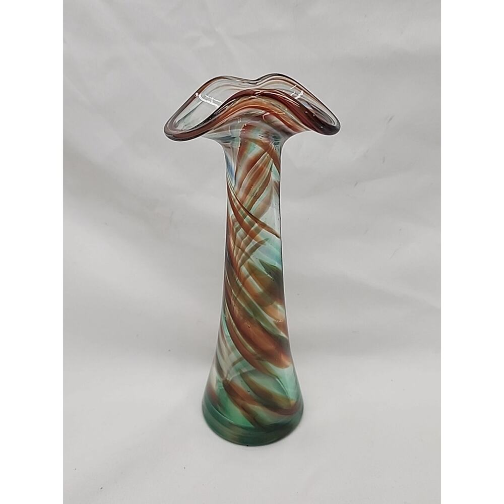 Vintage Hand Blown Swirl Glass Bud Vase Candy Cane Design Multi Color Art Glass